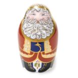 A Royal Crown Derby porcelain Santa Claus paperweight, an exclusive edition of 750, gold stopper and