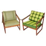A pair of Danish teak armchairs, designed by Peter Hvidt and Orla Molgaard-Nielsen, for France and S