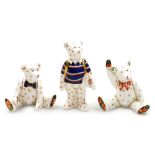Three Royal Crown Derby porcelain bear paperweights, Teddy Bear Edward, Rugby Mini Bear and Teddy Be