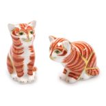 Two Royal Crown Derby porcelain cat paperweights, Sitting Ginger Kitten, gold stopper and red printe
