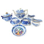 A group of early 19thC Miles Mason blue and white teawares, chinoiserie decorated, seal mark, compri