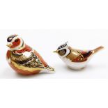 A Royal Crown Derby imari paperweight modelled as crested tit, and a further paperweight modelled as