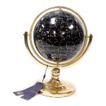 A Night Sky terrestrial globe, inset with mother of pearl, aragonite, against a black agate globe, o