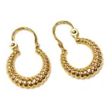 A pair of 9ct gold hoop earrings, 1g.