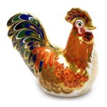 A Royal Crown Derby porcelain Bantam Cockerel paperweight, gold stopper and gold printed marks, sign