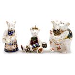 Three Royal Crown Derby porcelain bear paperweights, Teddy Bear Cook, red printed marks, 9cm high, B