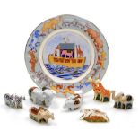 A group of Royal Crown Derby miniature porcelain Noah's Ark animals, comprising elephants, giraffes,