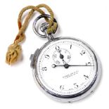 An early 20thC plated stopwatch, open faced, keyless wind, circular white dial bearing Arabic numera