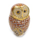 A Royal Crown Derby porcelain Barn Owl paperweight, gold stopper and red printed marks, 10cm high, b