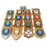 A group of Dutch naval ship's plaques, shield mounted. (17)