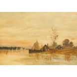 Louis De Hobleu. Hamlet near river scene with boats, oil on canvas, signed, 35cm x 49cm, in gilt fra