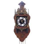 A Dutch Stoelklok or wall clock, with figures and globe detail, with chain mounts, 59cm high, 30cm