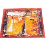 20thC School. Abstract in orange, blue, red and yellow, oil on canvas, 75cm x 101cm.