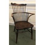 An early 19thC comb ash & elm back Windsor chair, with H stretcher.