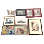 A group of etchings, comprising after Rembrant, Newcastle Upon Tyne, Exeter College, etc, framed and