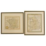 Two framed coloured maps, comprising England Fields, 27cm x 20cm, and France and It's Visions, 21cm