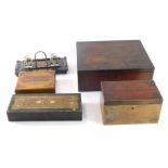 A collection of 19thC and later boxes and ink wells, comprising a ebony and ebonised ink well, easte