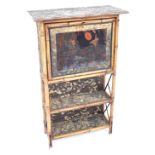 A Victorian bamboo and lacquered cabinet, the fall front with the decorative panel of birds and flow