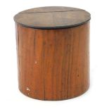 A 19thC mahogany circular tea caddy , with hinged lid, 11cm high. (AF)