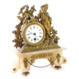 A late 19thC French onyx and gilt mantel clock, with hunting scene with grouse, white Roman numeric