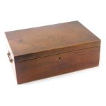 A 19thC mahogany writing box, with banded borders, and a green velvet lined writing slope interior,