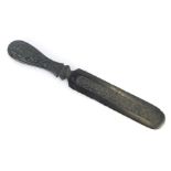 A carved ebony letter opener, with a turned goddess handle, 25cm long.