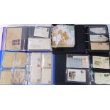 Philately. Four albums of postage work GB stamps, half penny stamps, circa 1910 onwards, modern firs