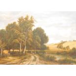 Malcolm Doughty (20thC School). Field and woodland scene with cattle and farmer, oil on board, signe