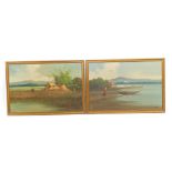 Asian School (late 20thC). Homestead by a river; Fisherman and boats by a lake, a pair of oils on ca