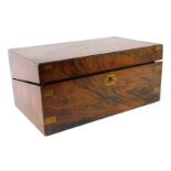 A Victorian walnut writing box, with brass bound corners and escutcheon, and a black faux leather li