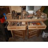 Oak Dresser and contents, including lathe, chucks, drill bits and sundry tools etc.