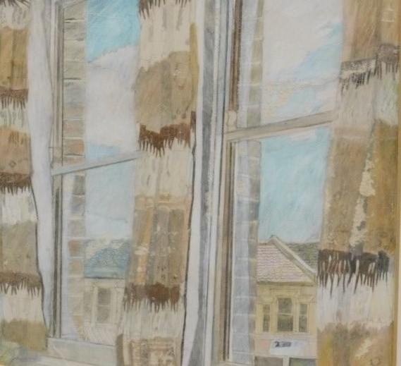 •Eileen Hogan (b.1946). Greek windows, watercolour, attributed verso, 35cm x 22cm.