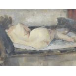 Vincent Wells (20thC). Reclining nude, oil on board, unsigned, Lincolnshire and Humberside Arts type