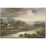 J. W. Strong (19thC). Tintern Abbey, with clouds gathering on a twilight evening, signed and dated 1