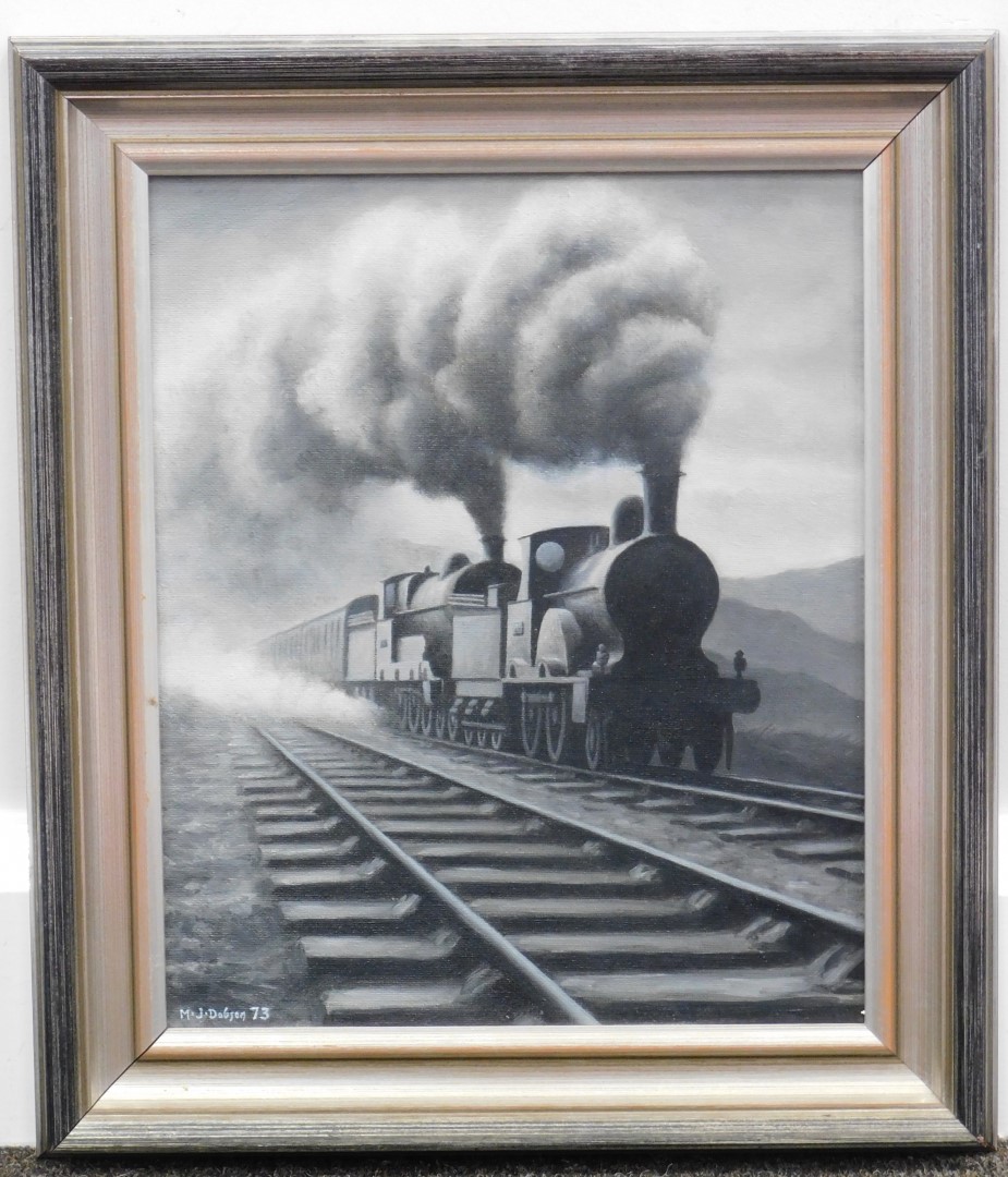 •Martin John Dobson (b.1947). Locomotive, oil on board, signed and dated (19)73, with Colin Jellicoe - Image 2 of 7