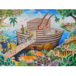 Jerome Polycarpe (b.1950). Noah's Ark, oil on canvas, signed, 75cm x 100cm.