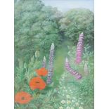 Evelyn M. Scott (20thC). Poppies and foxgloves before trees, watercolour, signed, 44cm x 31cm.
