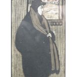 William Newzam Prior Nicholson (1872-1949). Figure standing before door, block print, numbered 1480,