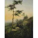 Edwin Masters (fl. 1916-1935). Sheep before tree on a moor, oil on canvas, signed, 90cm x 70cm.