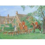 J. E. Duckett (20thC). Belvoir Hunt at Knipton, Leicestershire, acrylic on paper, signed, titled ver