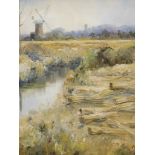 Shirley Carnt (b.1927). Reed cutting after the floods, Spring 1996, oil on board, signed, titled ver