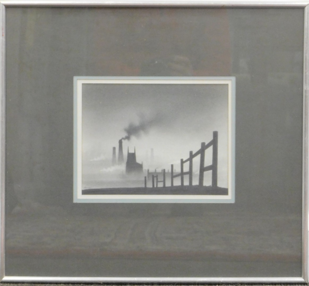 •Trevor Grimshaw (1947-2001). Church and factory landscape with fence in the foreground, pencil on p - Image 2 of 4