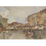 Sir William Russell Flint (1880-1964). French street scene, signed print, watermarked K.P.E., 46cm x