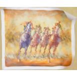 Vecchio (b.1949). Flat horse race, oil on canvas, signed, 52cm x 62cm.