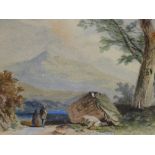 Attributed to Henry Bright. Figure on a path before tree and mountains, watercolour, unsigned, attri