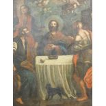 17thC South Italian School. Supper at Emmaus, oil on canvas, unsigned, handwritten label verso Prese