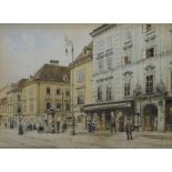 Richard Moser (1874-1924). No Land Indel Anstalt, street scene, watercolour, signed, titled and date