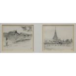 E. L. M. (20thC). The South Moat, Mandalay and the Palace, etchings, signed, one framed, each 9cm x