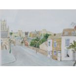 20thC School. Lincoln with artistic licence, watercolour, unsigned, 28cm x 36cm.