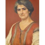 Marle Barnett (20thC). Portrait of a lady, quarter profile, oil on canvas, handwritten label verso w